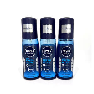Nivea Men deodorant FRESH ACTIVE atomizer -GLASS BOTTLE-3 x 75ml FREE SHIPPING